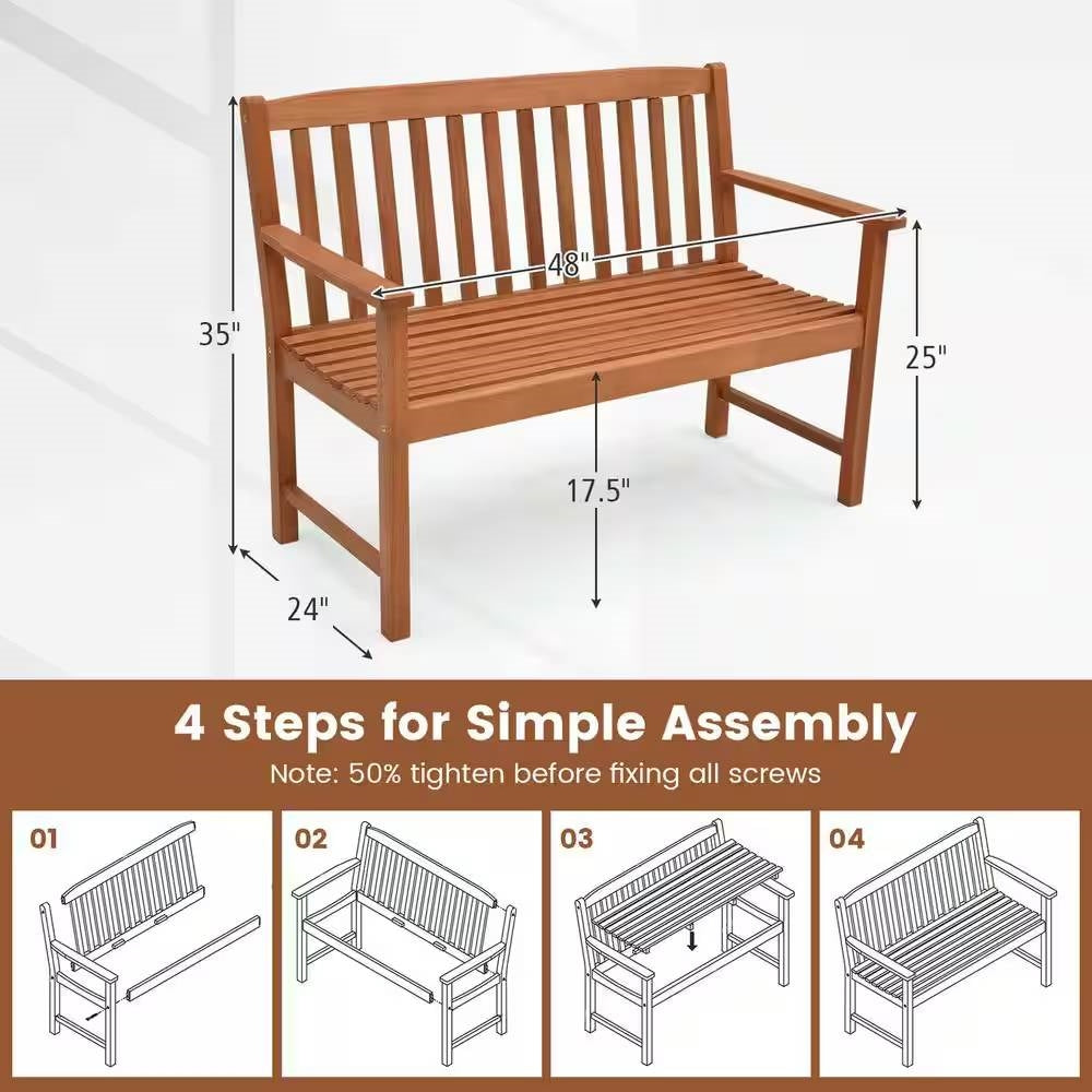 Fast Furnishings Solid Wood 4-Ft. Outdoor Patio Garden Bench - 800 lbs. Weight Capacity