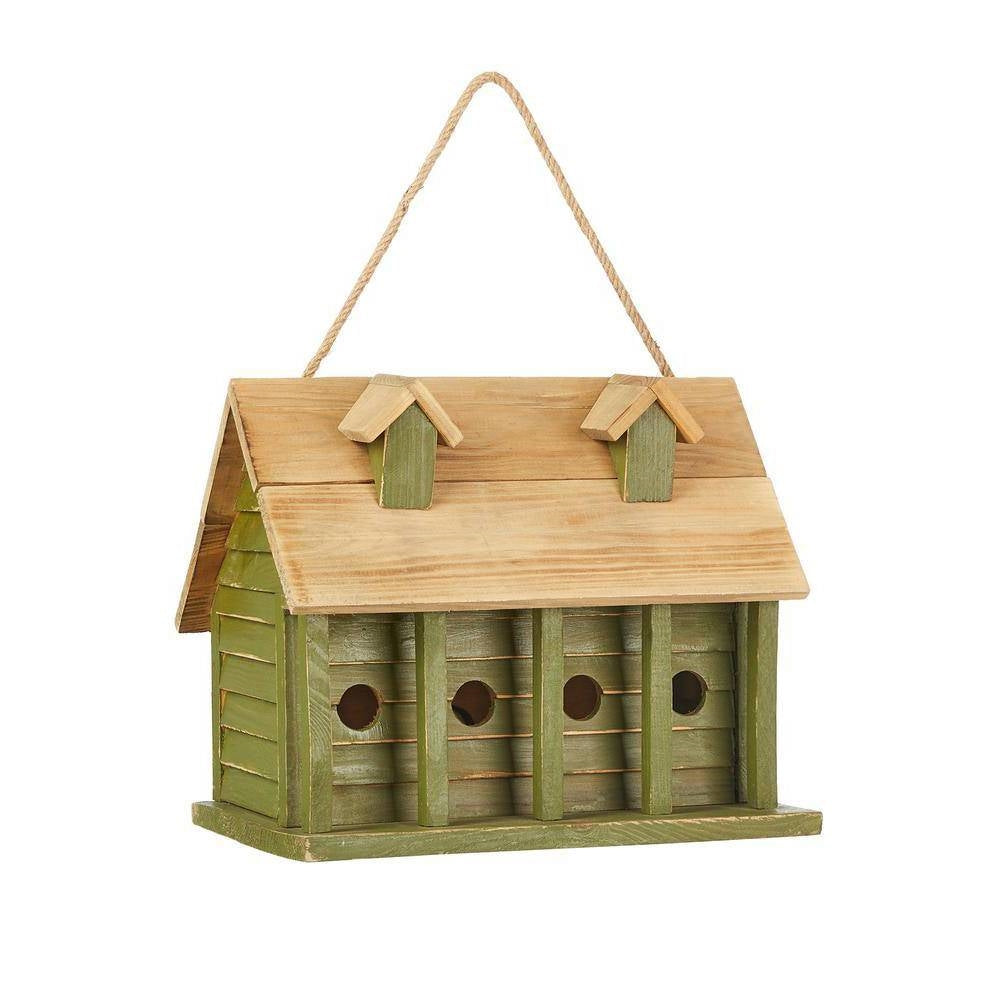 Fast Furnishings Green Wood Garden Bird House with 1 Compartment and 4 Holes