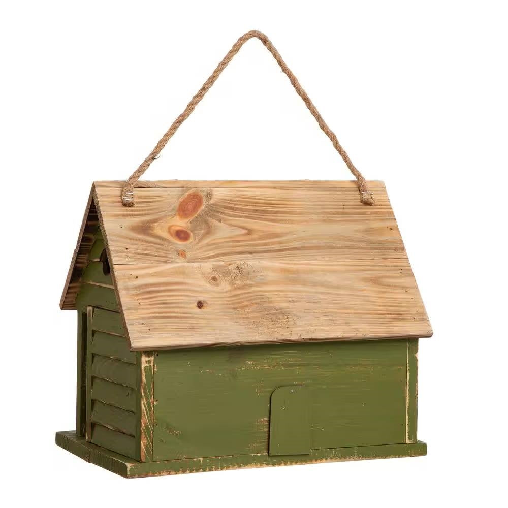 Fast Furnishings Green Wood Garden Bird House with 1 Compartment and 4 Holes