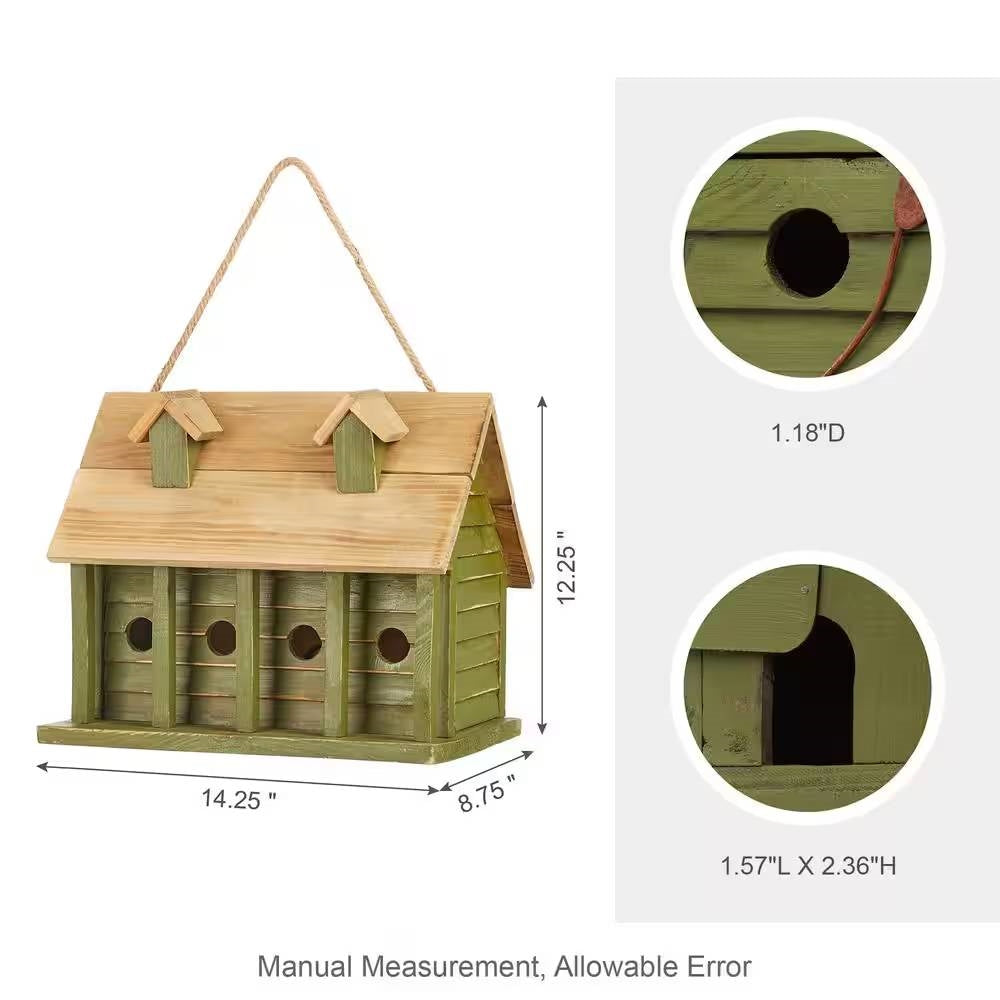 Fast Furnishings Green Wood Garden Bird House with 1 Compartment and 4 Holes