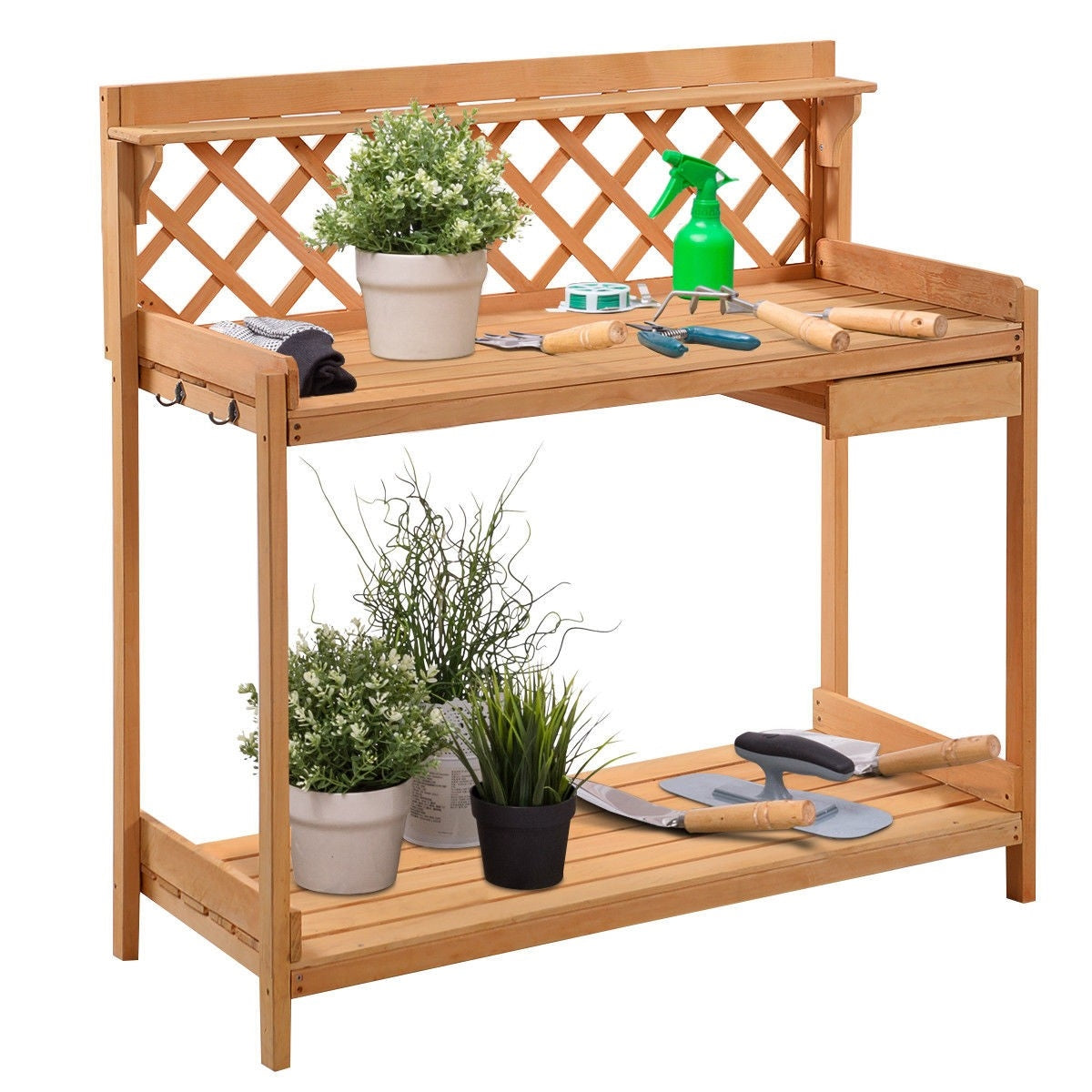 Fast Furnishings Outdoor Home Garden Wooden Potting Bench with Storage Drawer