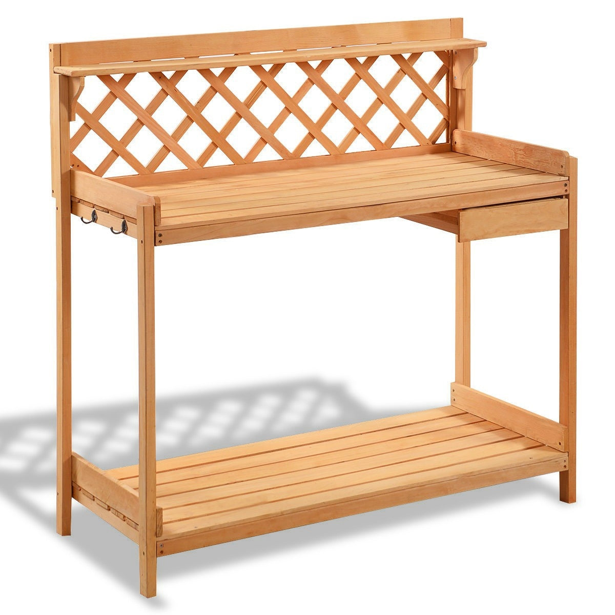 Fast Furnishings Outdoor Home Garden Wooden Potting Bench with Storage Drawer