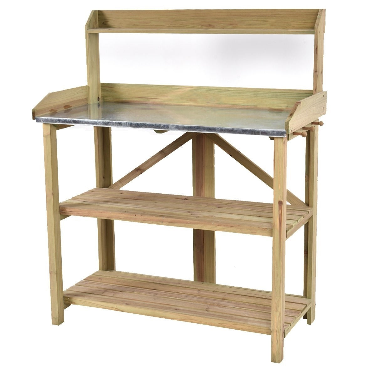 Fast Furnishings Outdoor Garden Workstation Potting Bench with Metal Top