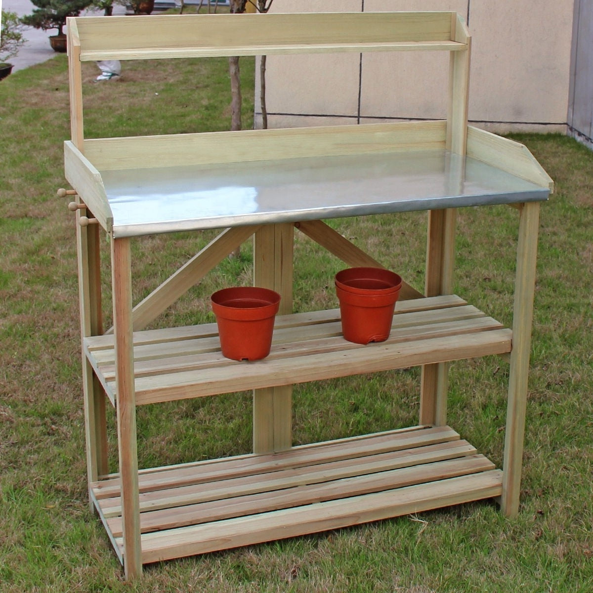 Fast Furnishings Outdoor Garden Workstation Potting Bench with Metal Top