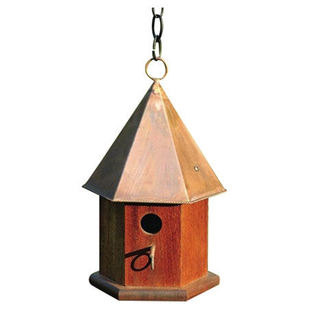 Fast Furnishings Solid Mahogany Wood Songbird Birdhouse with Shiny Copper Roof