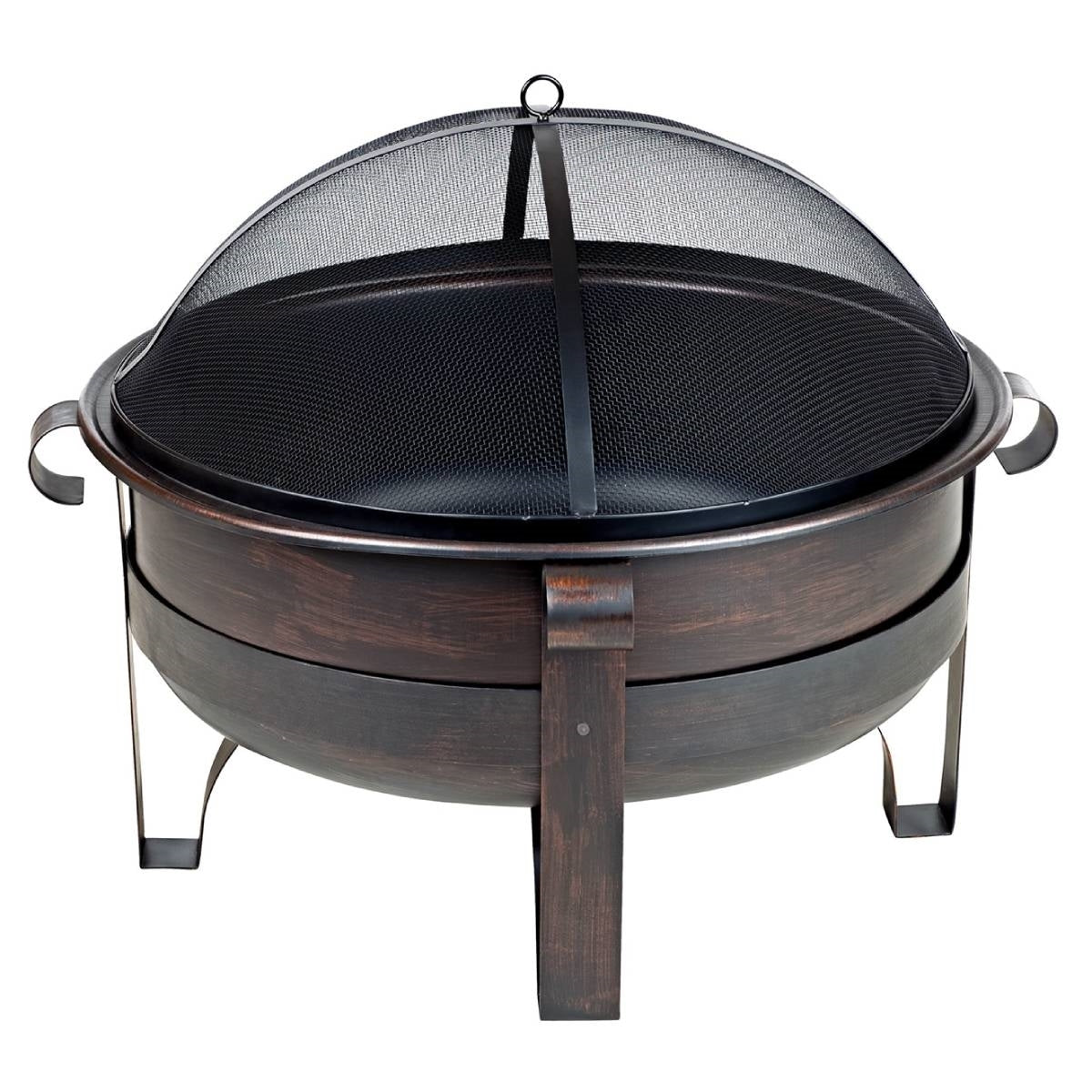 Fast Furnishings Heavy Duty 34-inch Fire Pit Deep Steel Cauldron with Screen and Stand