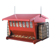 Fast Furnishings Red Metal House Shaped Bird Feeder with Heavy Duty Hanger