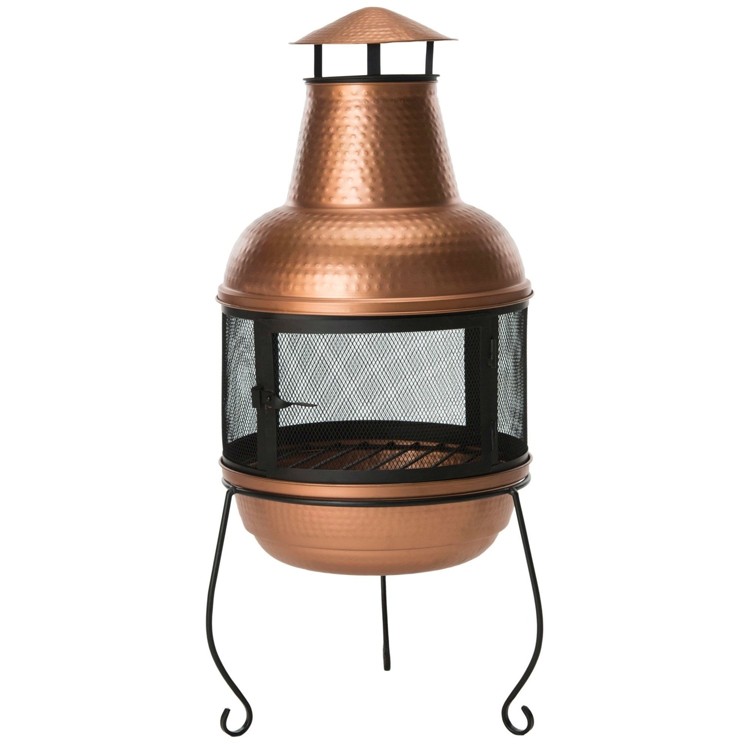 Fast Furnishings Hammered Copper and Iron Chiminea Fire Pit with Stand