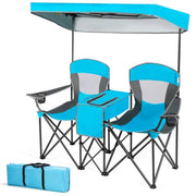 Fast Furnishings Light Blue 2-Piece Folding Canopy Chair Set with Cup Holder and Storage Pocket