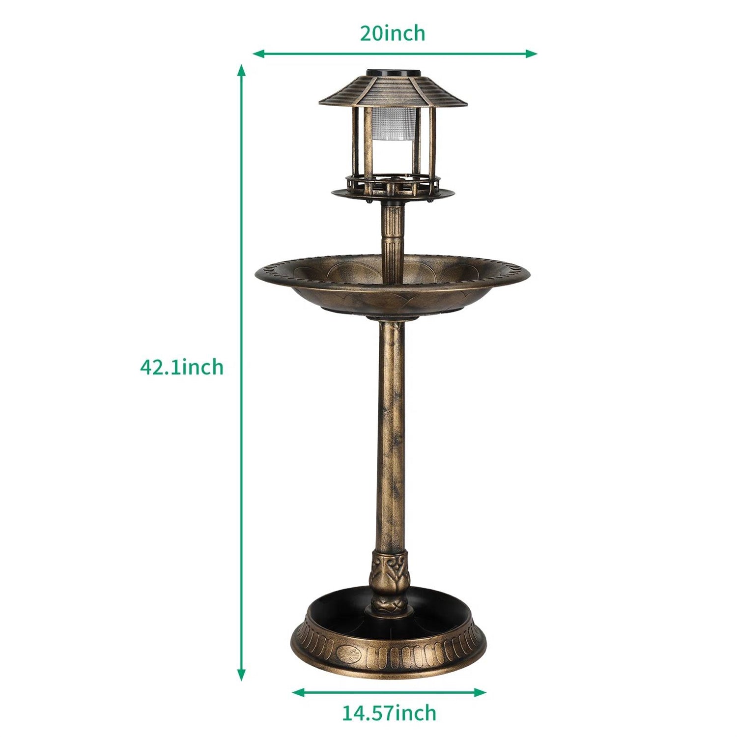 Fast Furnishings Outdoor Garden Birdbath in Bronze Finish with Solar Light