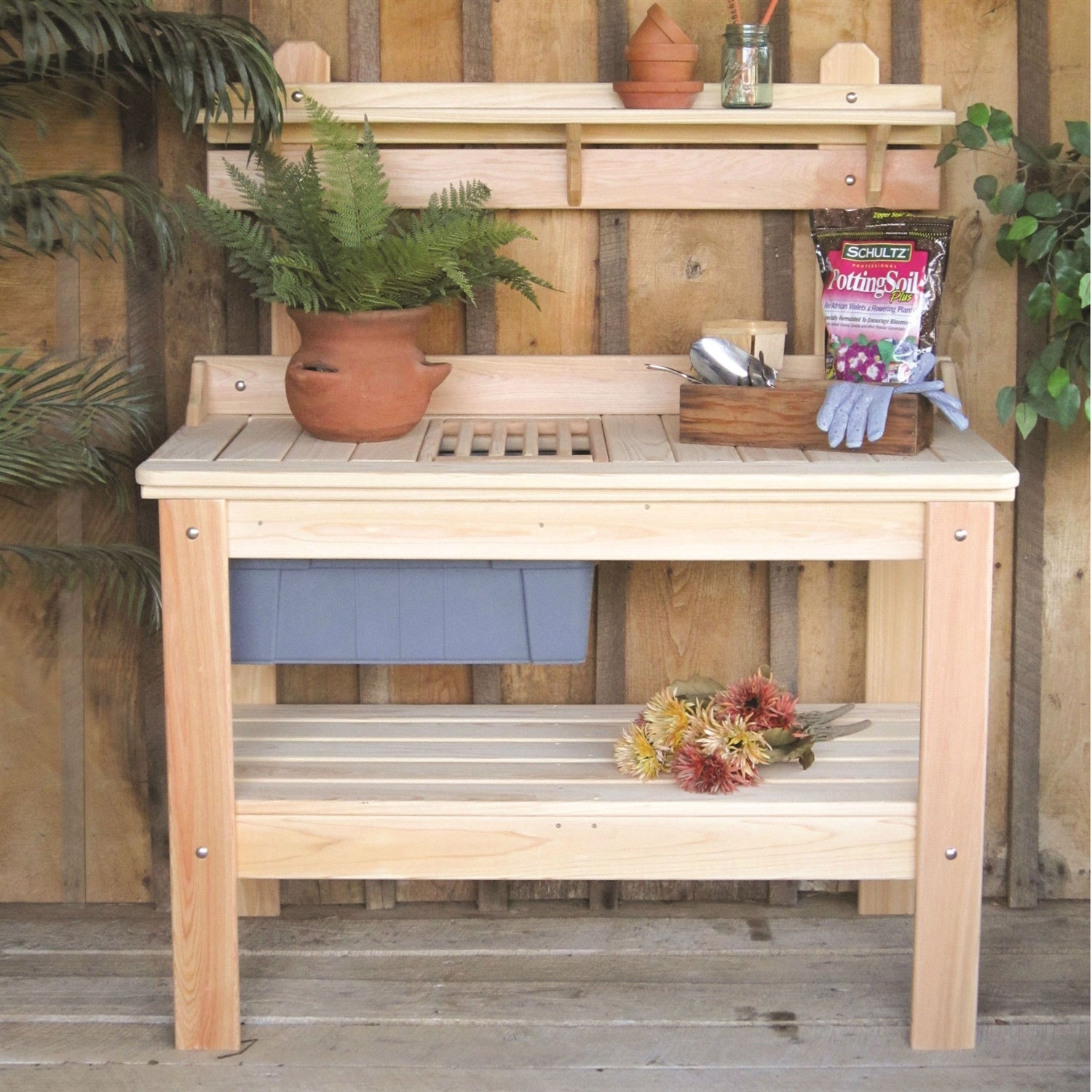 Fast Furnishings Wooden Potting Bench Garden Table - Made in USA