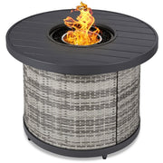Fast Furnishings 50,000 BTU Grey Wicker Round LP Gas Propane Fire Pit w/ Faux Wood Tabletop and Cover