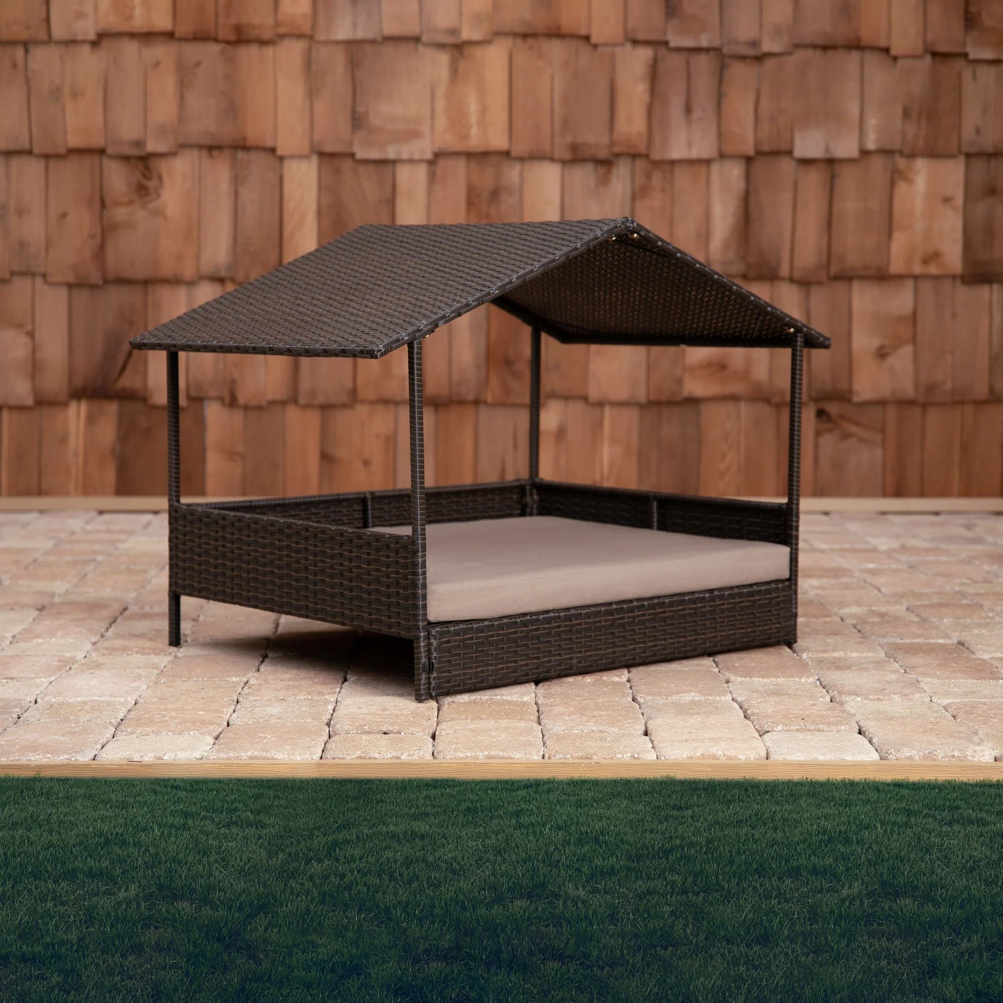 Well Traveled Living Huntley Pet Rattan Wicker Indoor Outdoor Cabana Raised Pet Bed