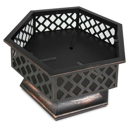 Fast Furnishings 24 Inch Steel Distressed Bronze Lattice Design Fire Pit With Cover