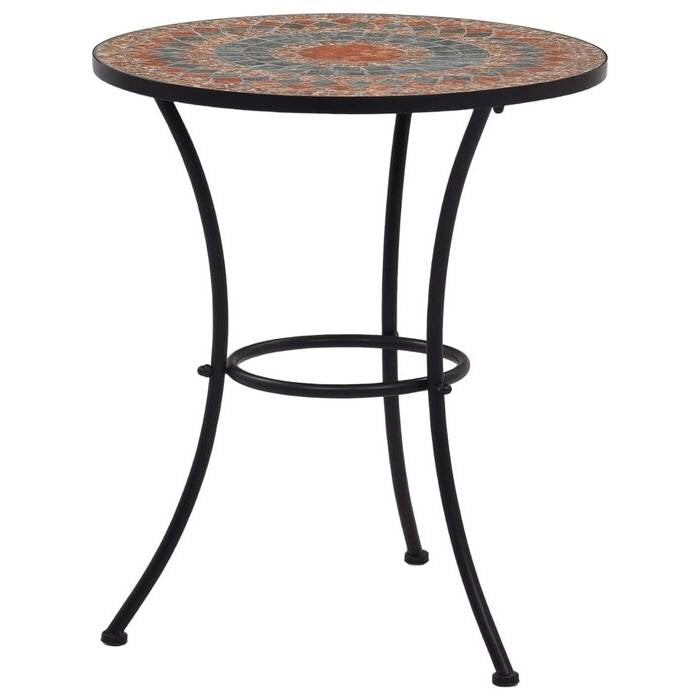 Fast Furnishings Round Outdoor Patio Bistro Table GreyOrange Mosaic Tiles and Metal Frame