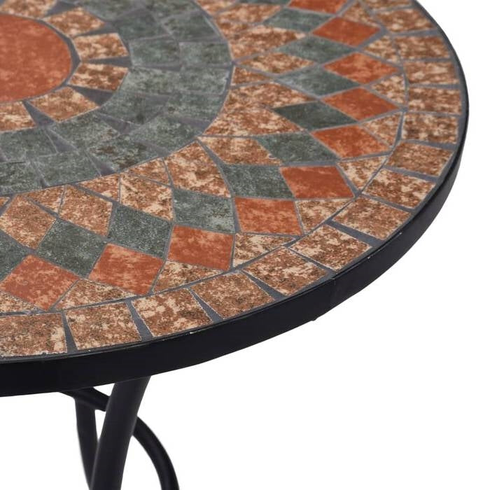 Fast Furnishings Round Outdoor Patio Bistro Table GreyOrange Mosaic Tiles and Metal Frame