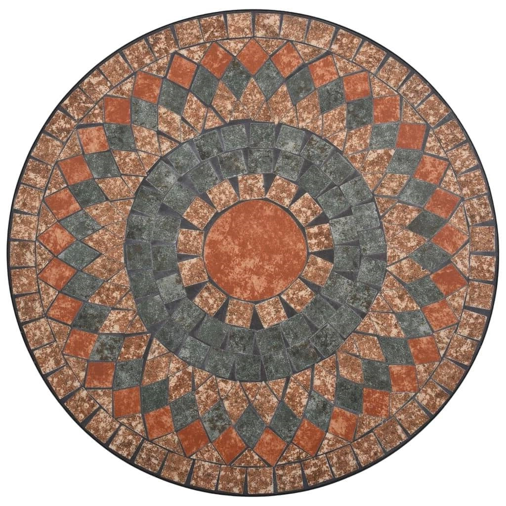 Fast Furnishings Round Outdoor Patio Bistro Table GreyOrange Mosaic Tiles and Metal Frame