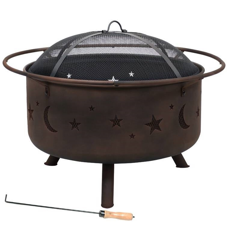 Fast Furnishings Moon Stars Sky Steel Fire Pit Bowl with Screen Cooking Grate and Poker