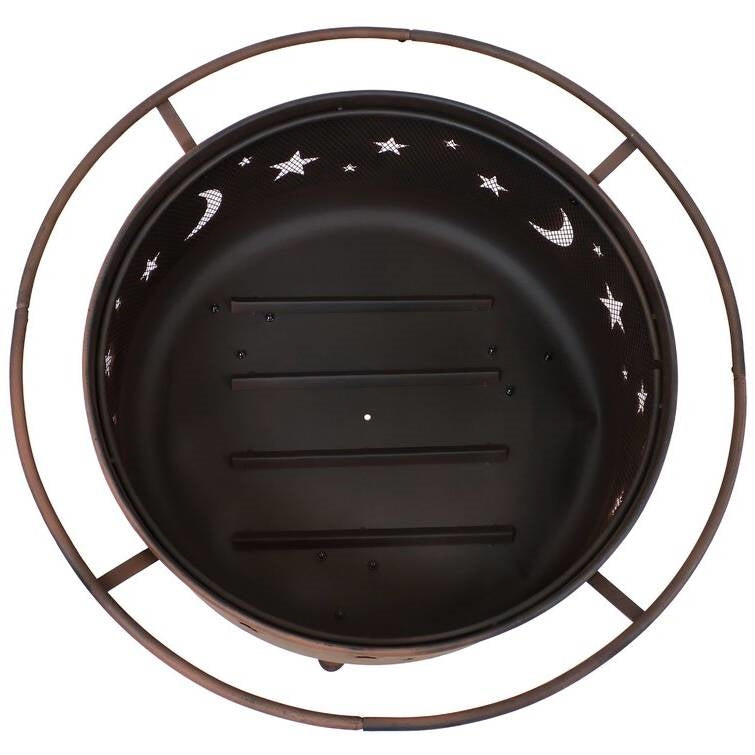 Fast Furnishings Moon Stars Sky Steel Fire Pit Bowl with Screen Cooking Grate and Poker