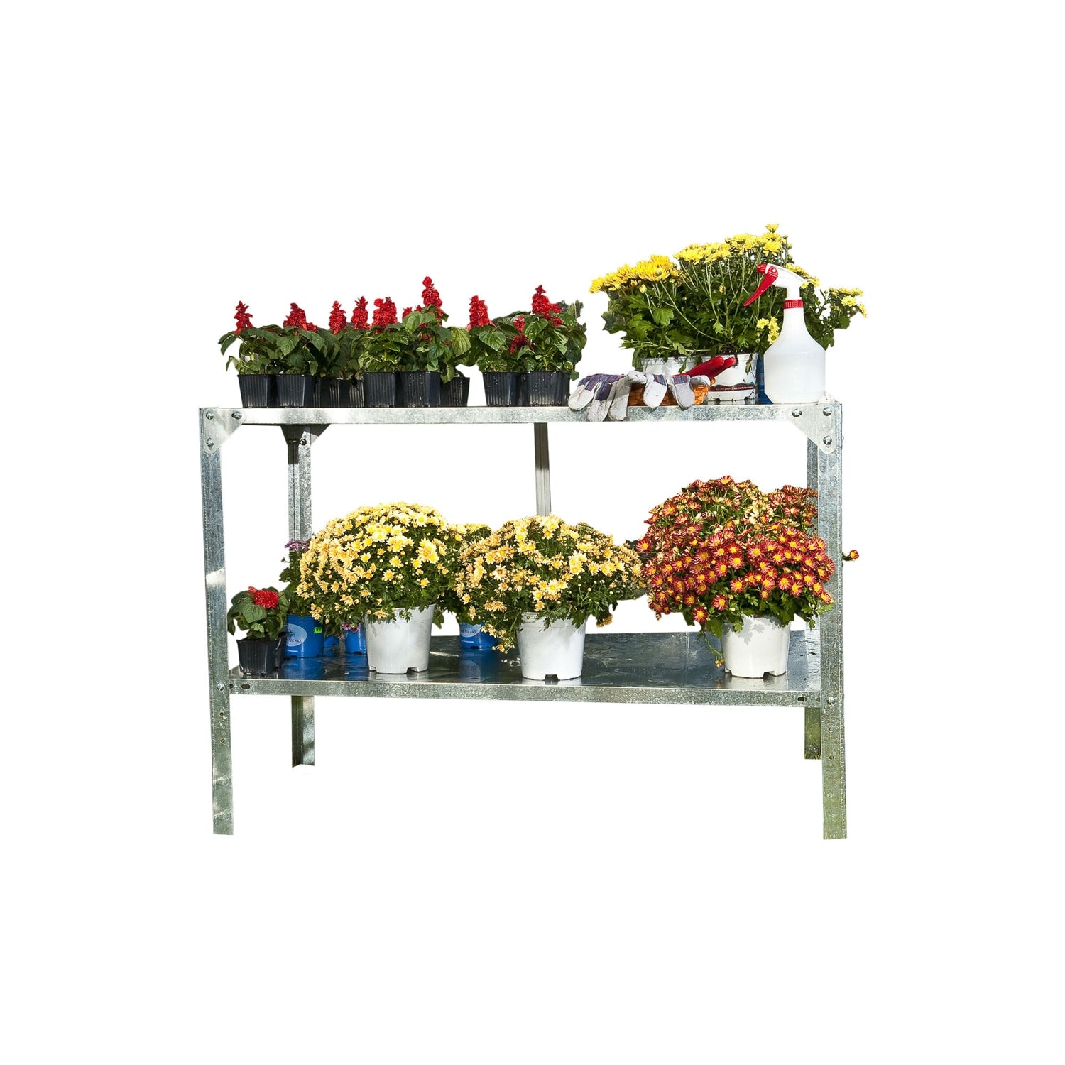 Fast Furnishings Outdoor Metal Shelving Unit Garden Potting Bench in Sturdy Galvanized Steel