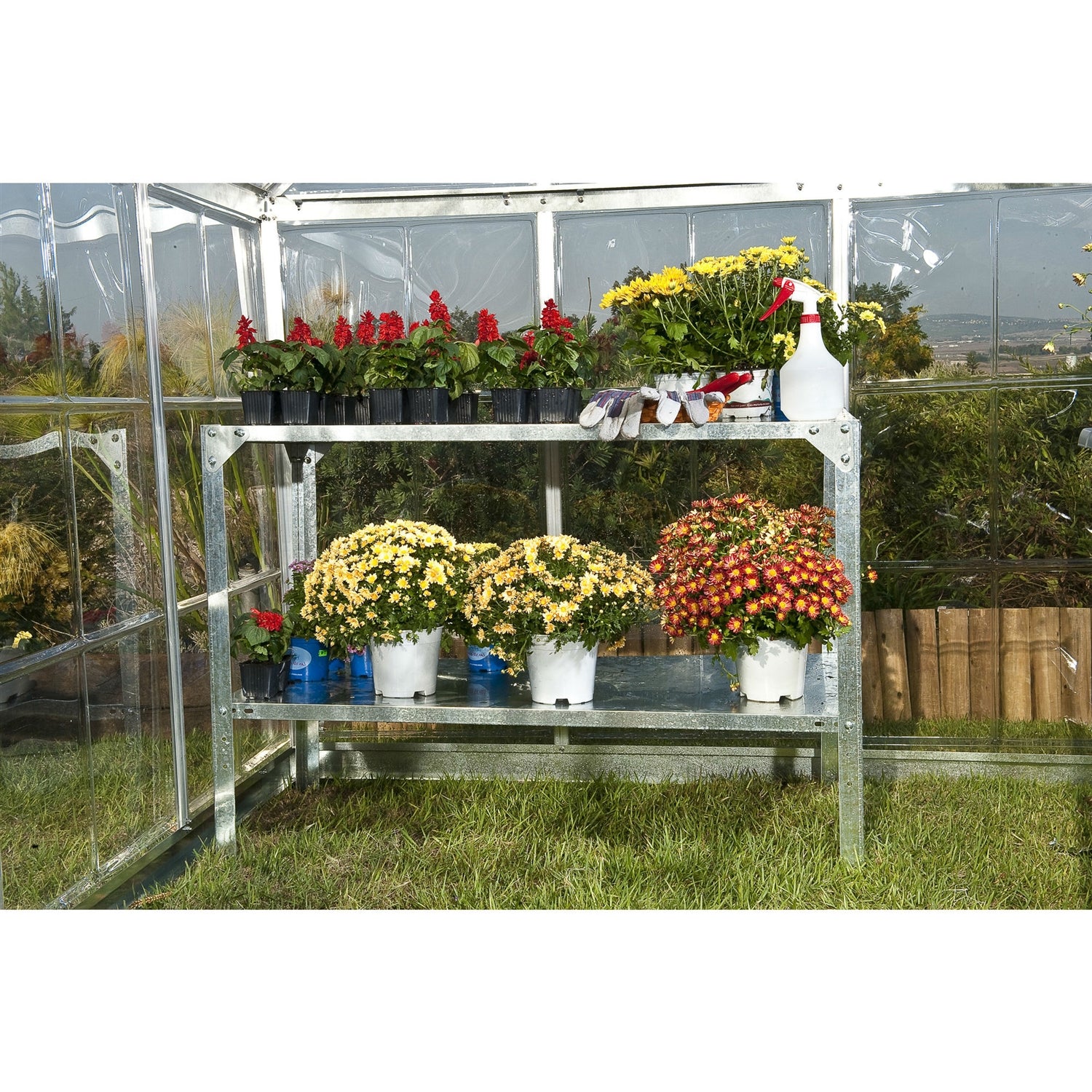 Fast Furnishings Outdoor Metal Shelving Unit Garden Potting Bench in Sturdy Galvanized Steel