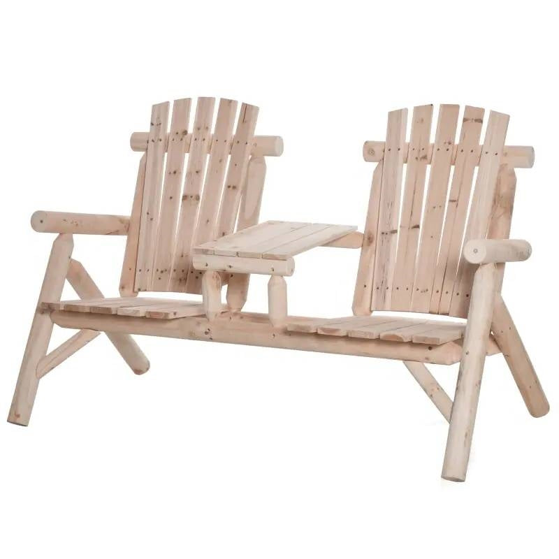 Fast Furnishings Adirondack Patio 2 Chair Lounger with Center Coffee Table Natural