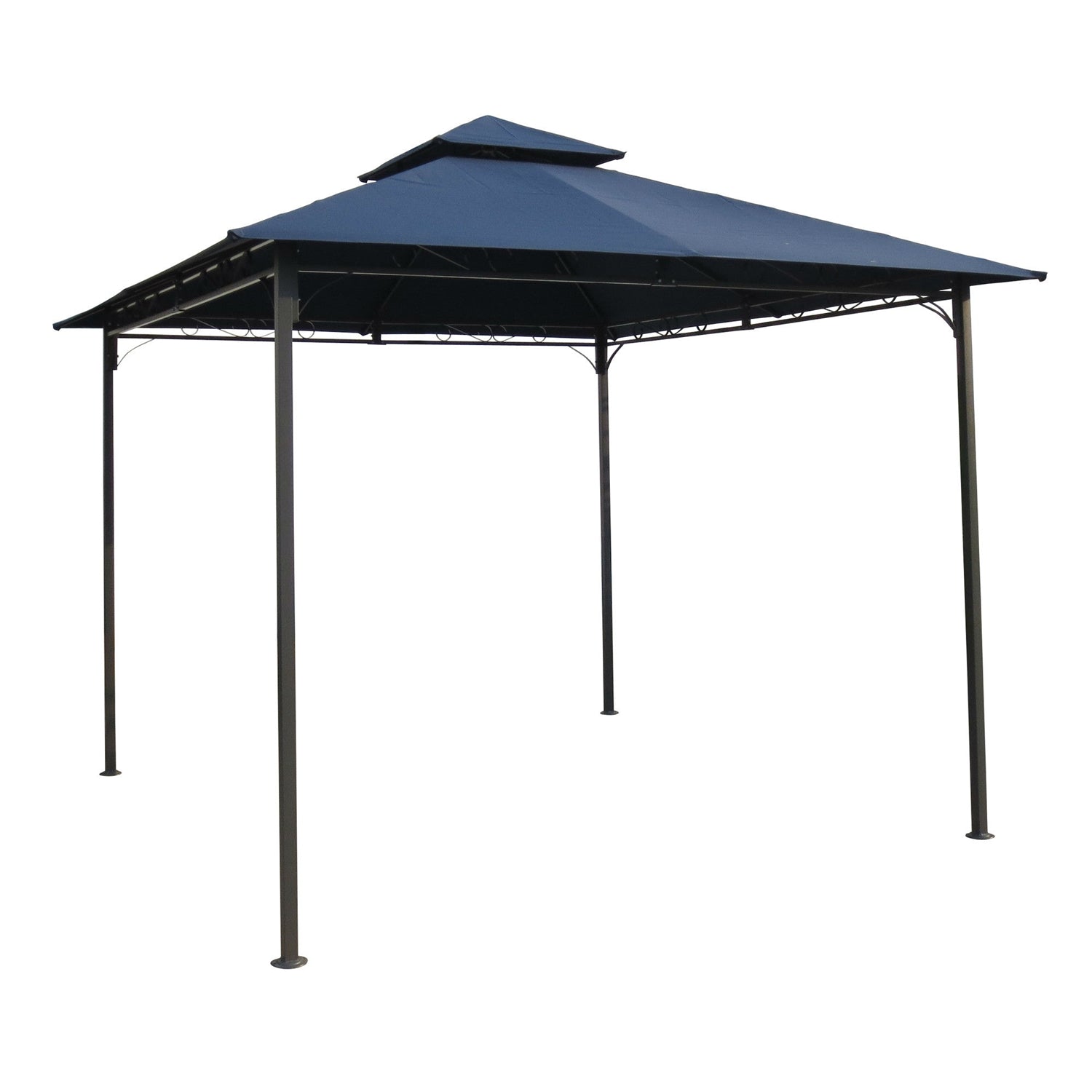 Fast Furnishings 10Ft x 10Ft Outdoor Garden Gazebo with Iron Frame and Navy Blue Canopy