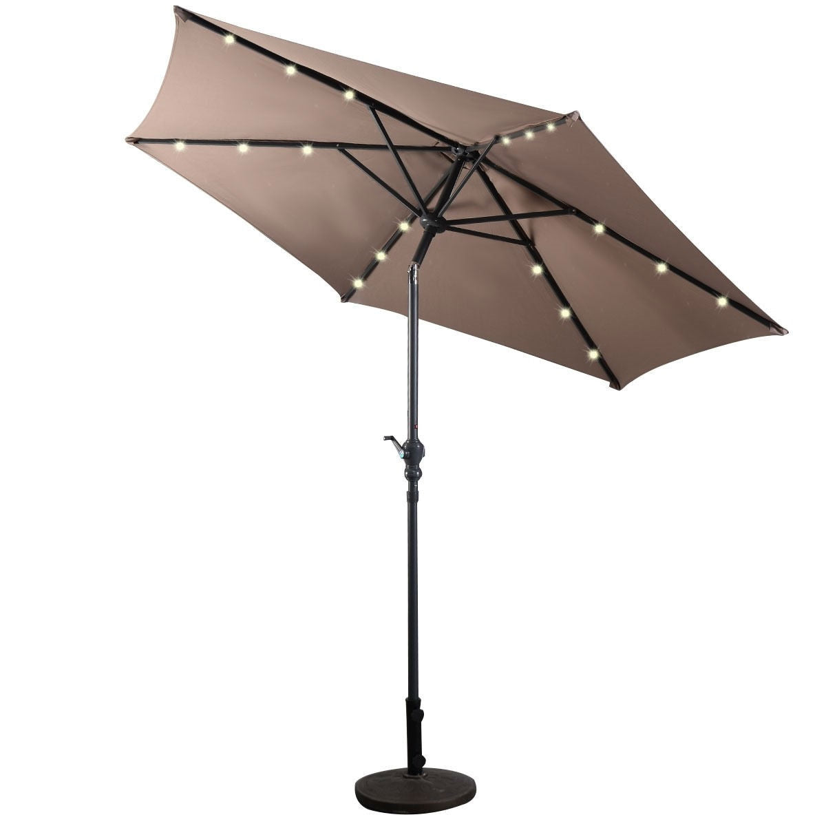 Fast Furnishings Tan 9-Ft Patio Umbrella with Steel Pole Crank Tilt and Solar LED Lights