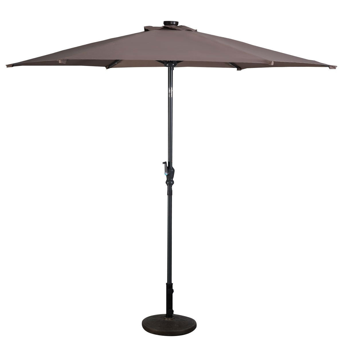 Fast Furnishings Tan 9-Ft Patio Umbrella with Steel Pole Crank Tilt and Solar LED Lights