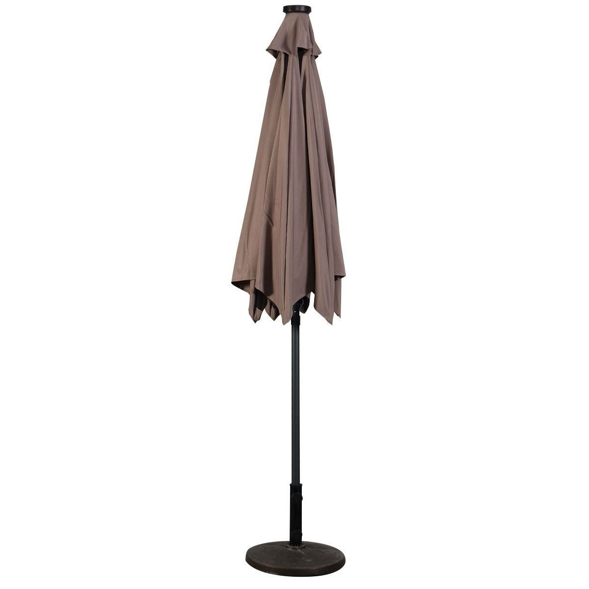 Fast Furnishings Tan 9-Ft Patio Umbrella with Steel Pole Crank Tilt and Solar LED Lights