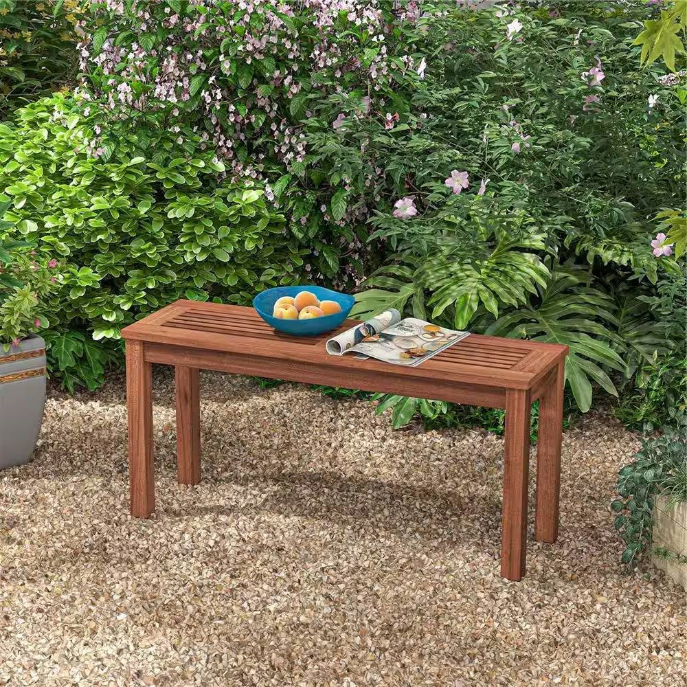 Fast Furnishings Solid Wood Outdoor 2-Seat Backless Garden Bench in Natural Finish