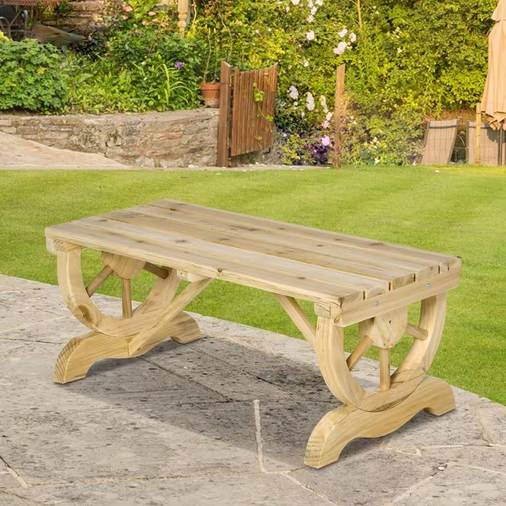 Fast Furnishings Outdoor Farmhouse Patio Backyard 2-Person Garden Bench in Natural Finish