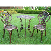 Fast Furnishings 3-Piece Outdoor Bistro Set with Rose Design in Antique Bronze Finish