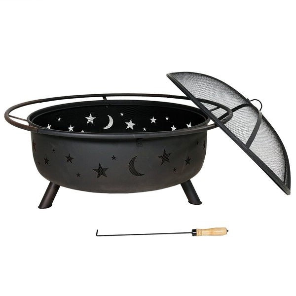 Fast Furnishings Steel Wood Burning Fire Pit with Spark Screen