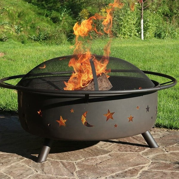 Fast Furnishings Steel Wood Burning Fire Pit with Spark Screen