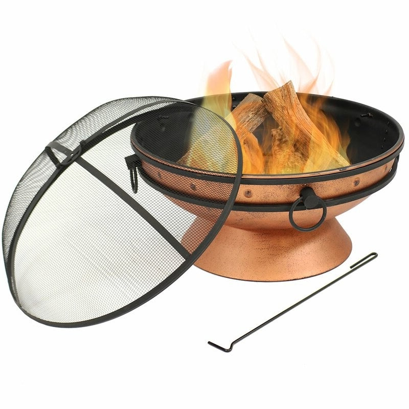 Fast Furnishings Cauldron Steel Wood Burning Fire Pit with Spark Screen