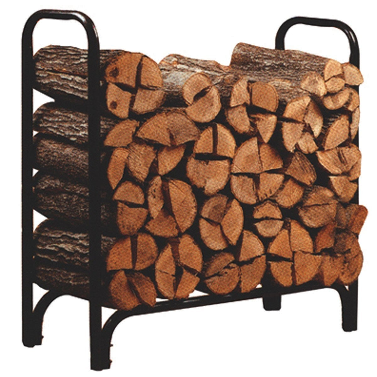 Fast Furnishings Black Powder Coated Steel Firewood Log Rack - 4ft