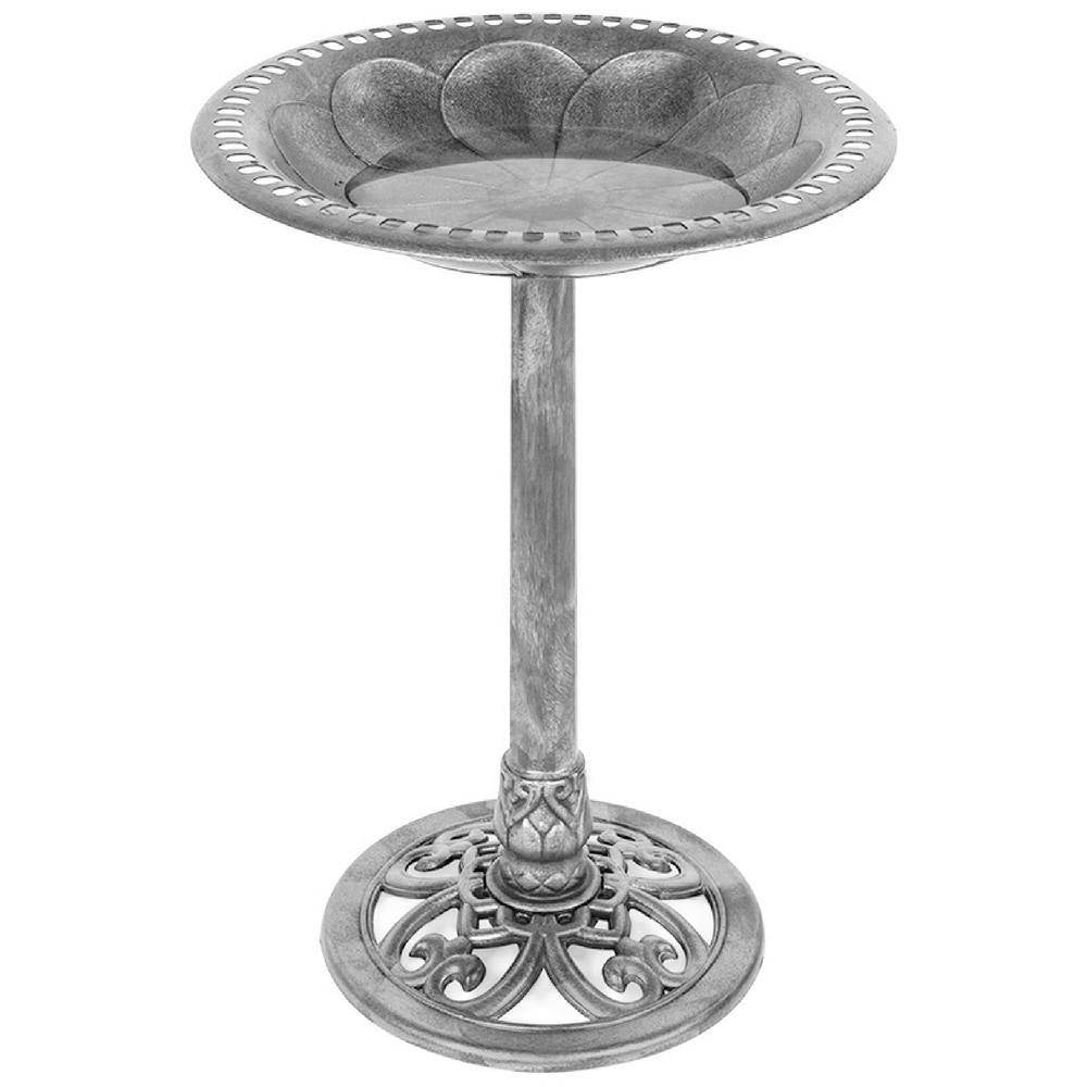 Fast Furnishings Outdoor Weather Resistant Polyresin Bird Bath in Rustic Aged Silver Finish