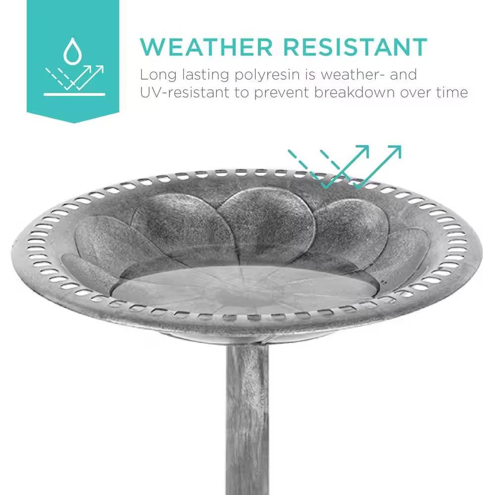 Fast Furnishings Outdoor Weather Resistant Polyresin Bird Bath in Rustic Aged Silver Finish