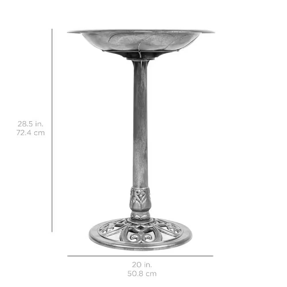 Fast Furnishings Outdoor Weather Resistant Polyresin Bird Bath in Rustic Aged Silver Finish