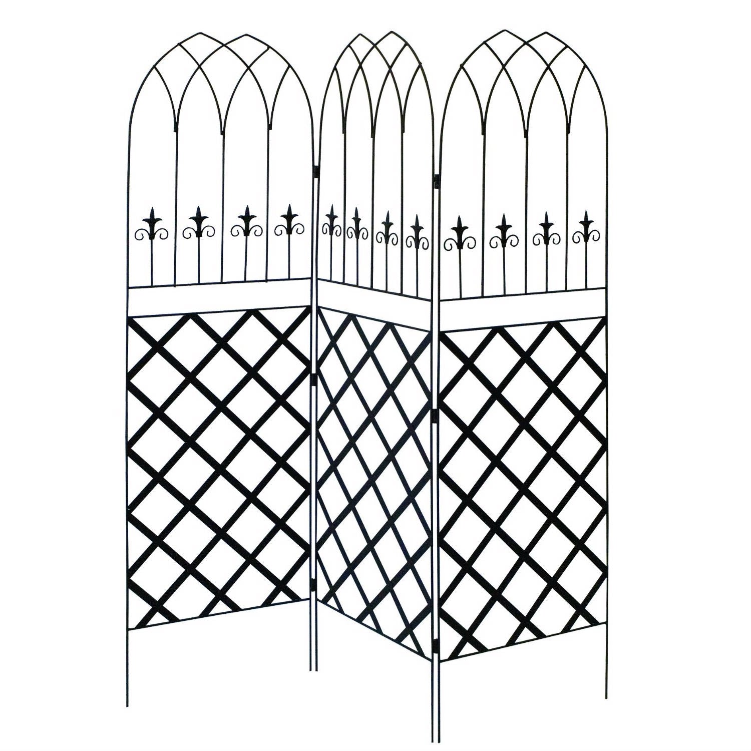 Fast Furnishings 6-Ft High 3-Panel Black Metal Lattice Screen Garden Trellis