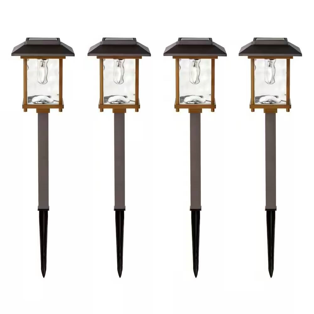 Fast Furnishings 4 Pack - Bronze Gold Solar LED Light Set - Outdoor Path Yard Lighting