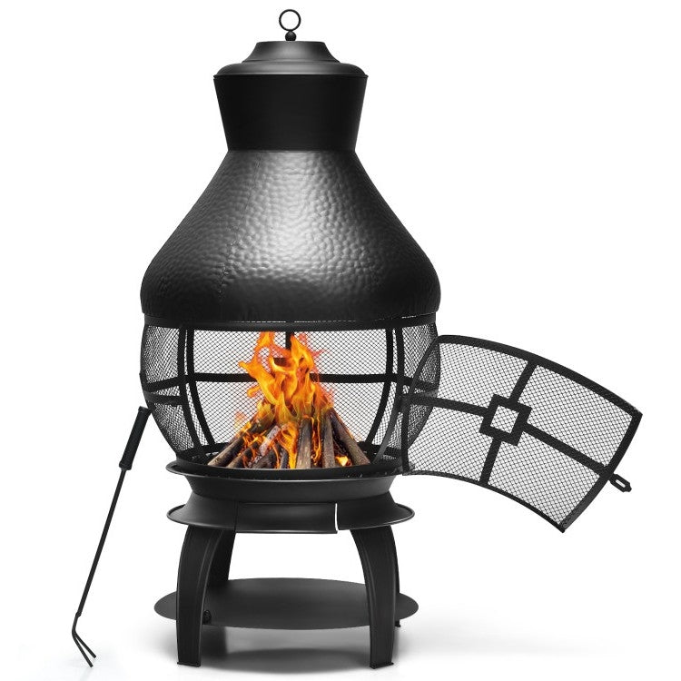 Fast Furnishings Black Rustic Iron Wood Burning Chiminea Fire Pit