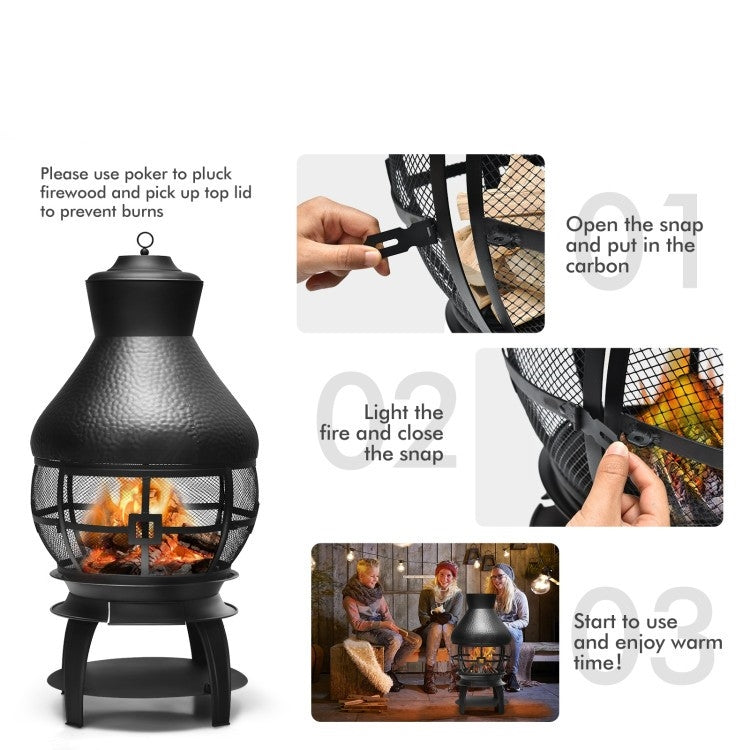 Fast Furnishings Black Rustic Iron Wood Burning Chiminea Fire Pit