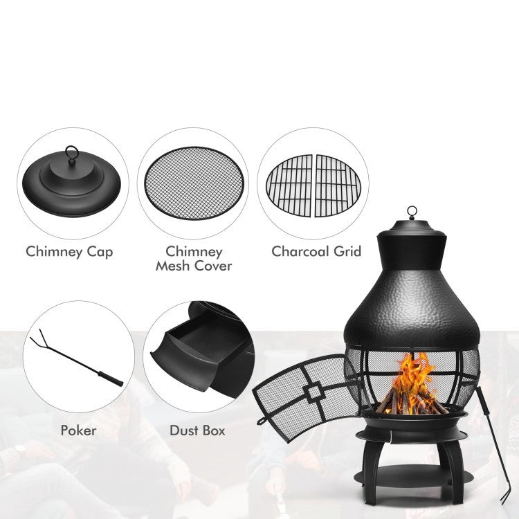 Fast Furnishings Black Rustic Iron Wood Burning Chiminea Fire Pit