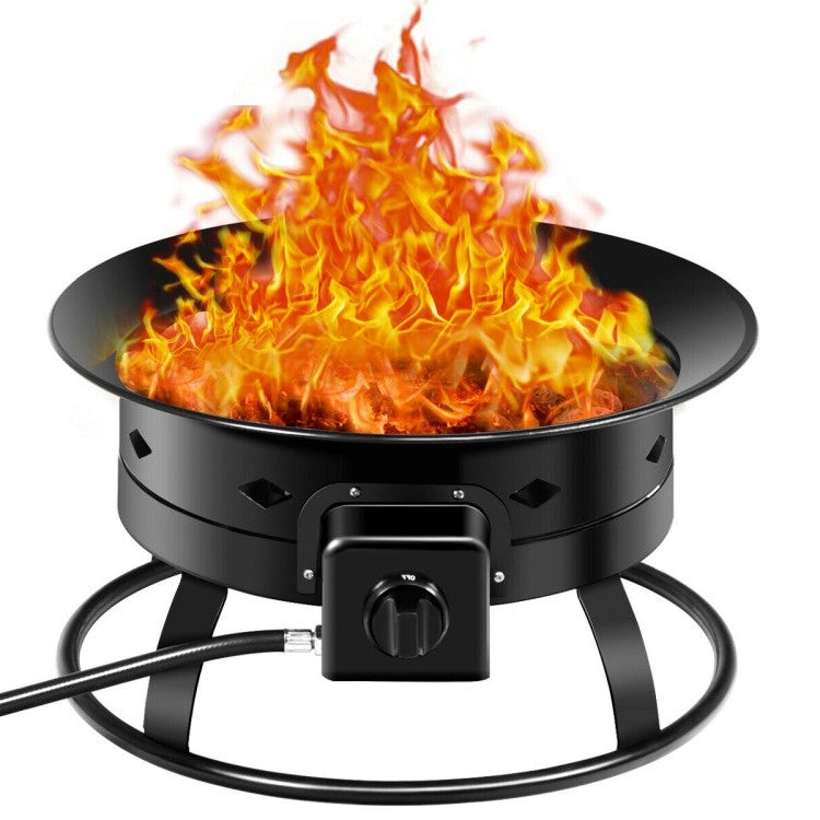 Fast Furnishings Portable Outdoor Black Metal Propane Fire Pit with Cover and Carry Kit