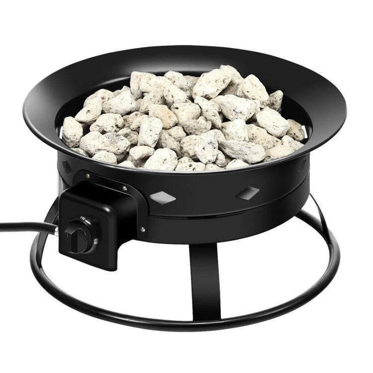 Fast Furnishings Portable Outdoor Black Metal Propane Fire Pit with Cover and Carry Kit