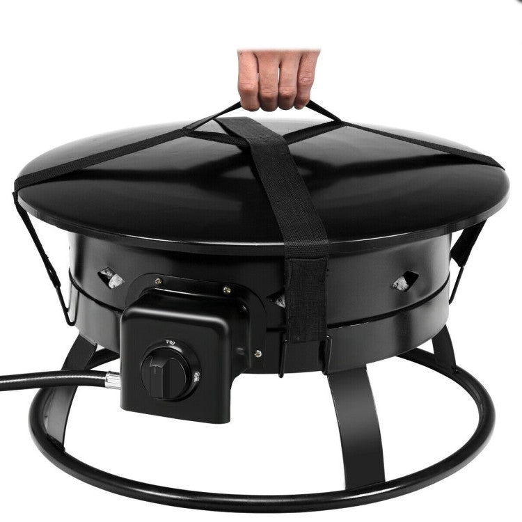 Fast Furnishings Portable Outdoor Black Metal Propane Fire Pit with Cover and Carry Kit