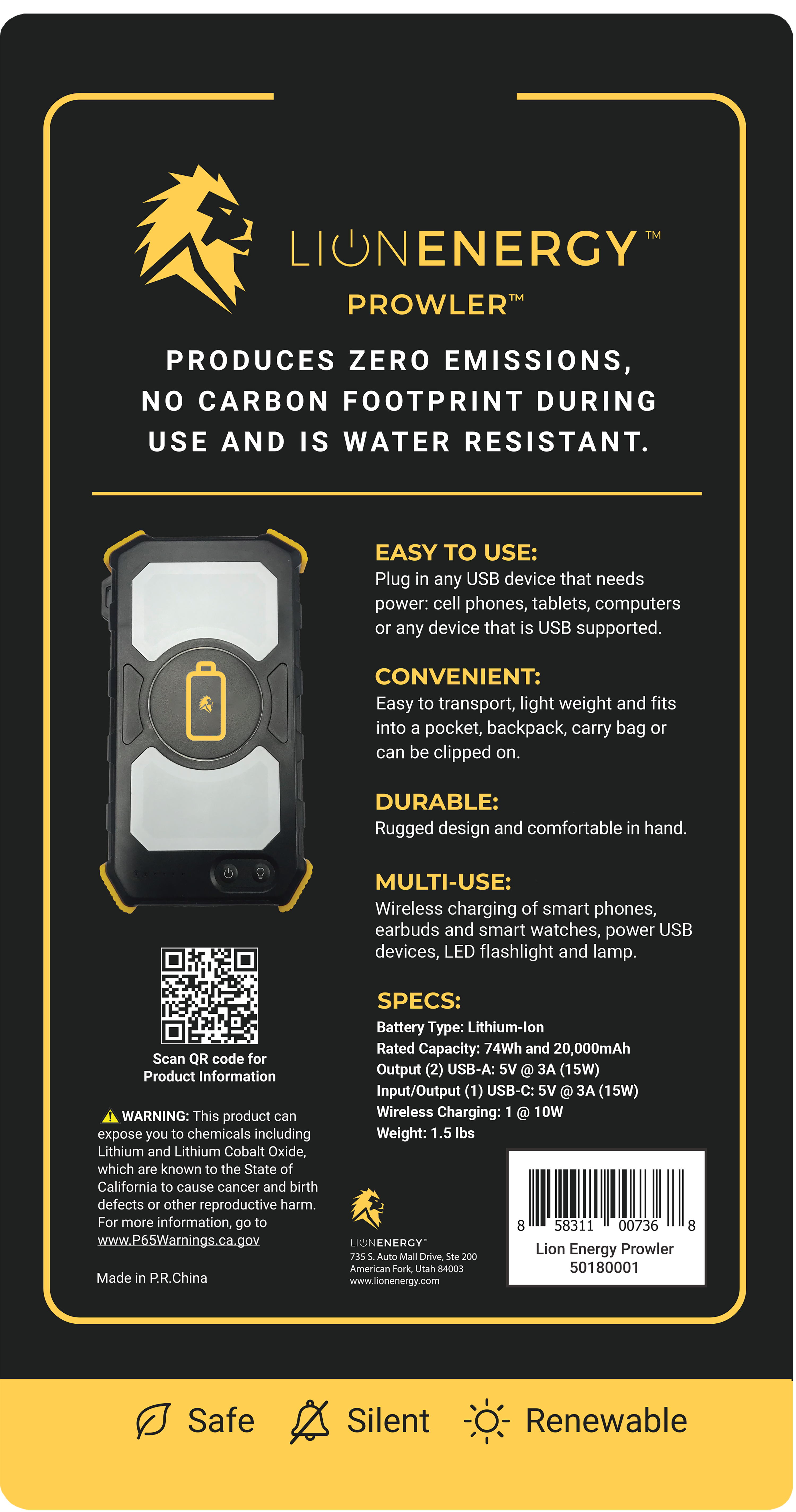 Lion Energy Lion Prowler Power Bank (74Wh, USB Ports)