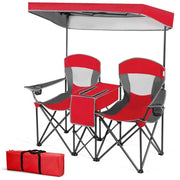 Fast Furnishings Red 2-Piece Folding Camping Canopy Chairs Set with Cup Holder and Storage Pocket
